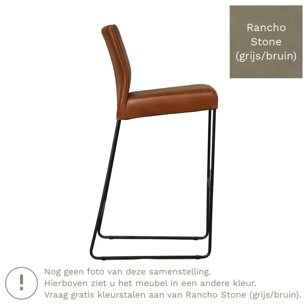afbeelding van Leren barkruk Mate hoog - Rancho Stone (grijs/bruin)