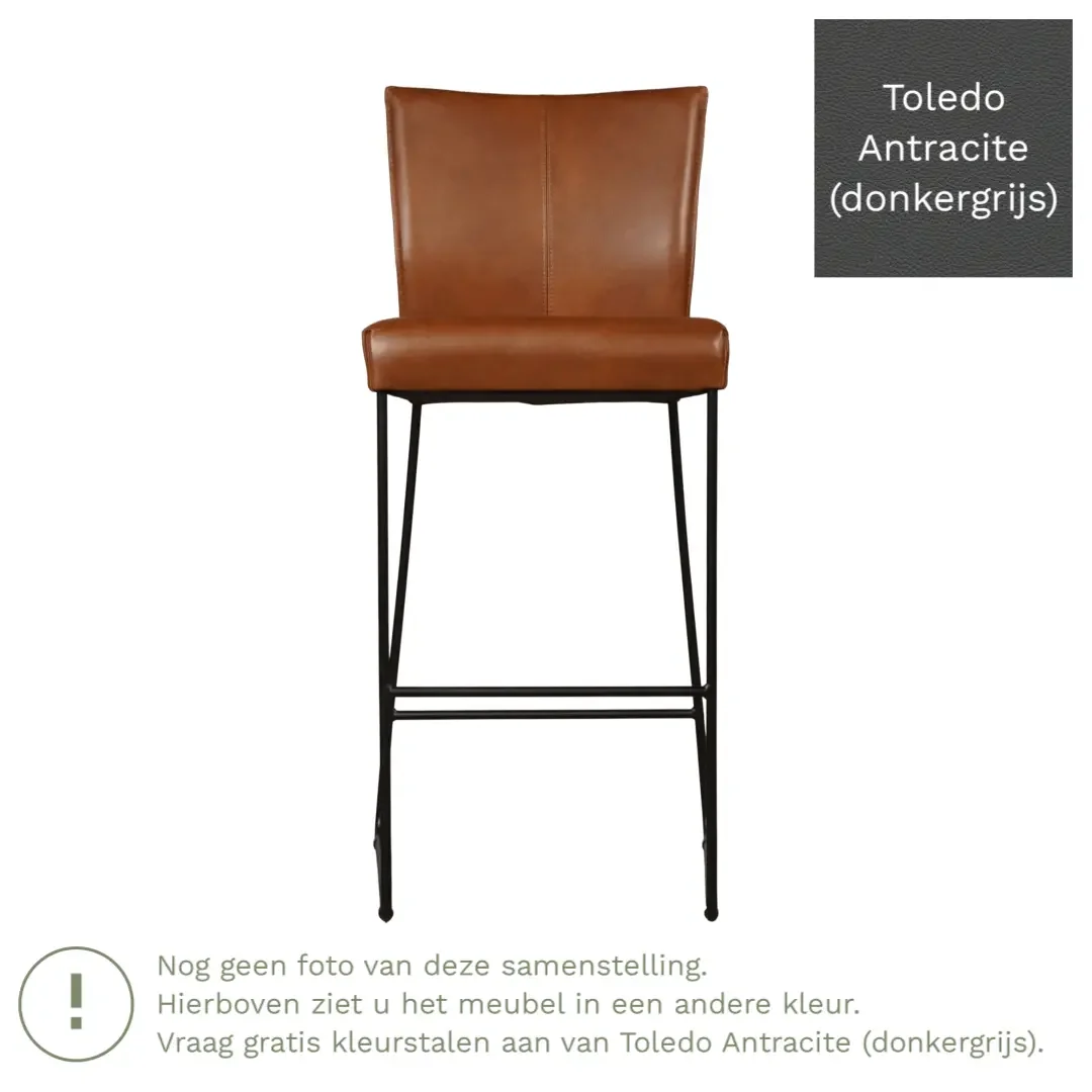 afbeelding van Leren barkruk Mate hoog - Toledo Antracite (donkergrijs)