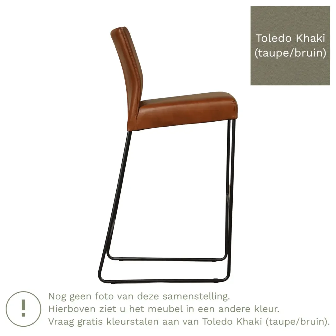 afbeelding van Leren barkruk Mate hoog - Toledo Khaki (taupe/bruin)