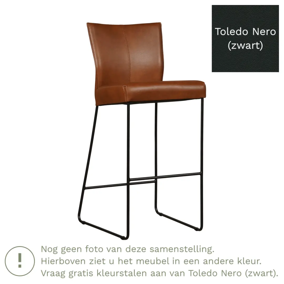 afbeelding van Leren barkruk Mate hoog - Toledo Nero (zwart)