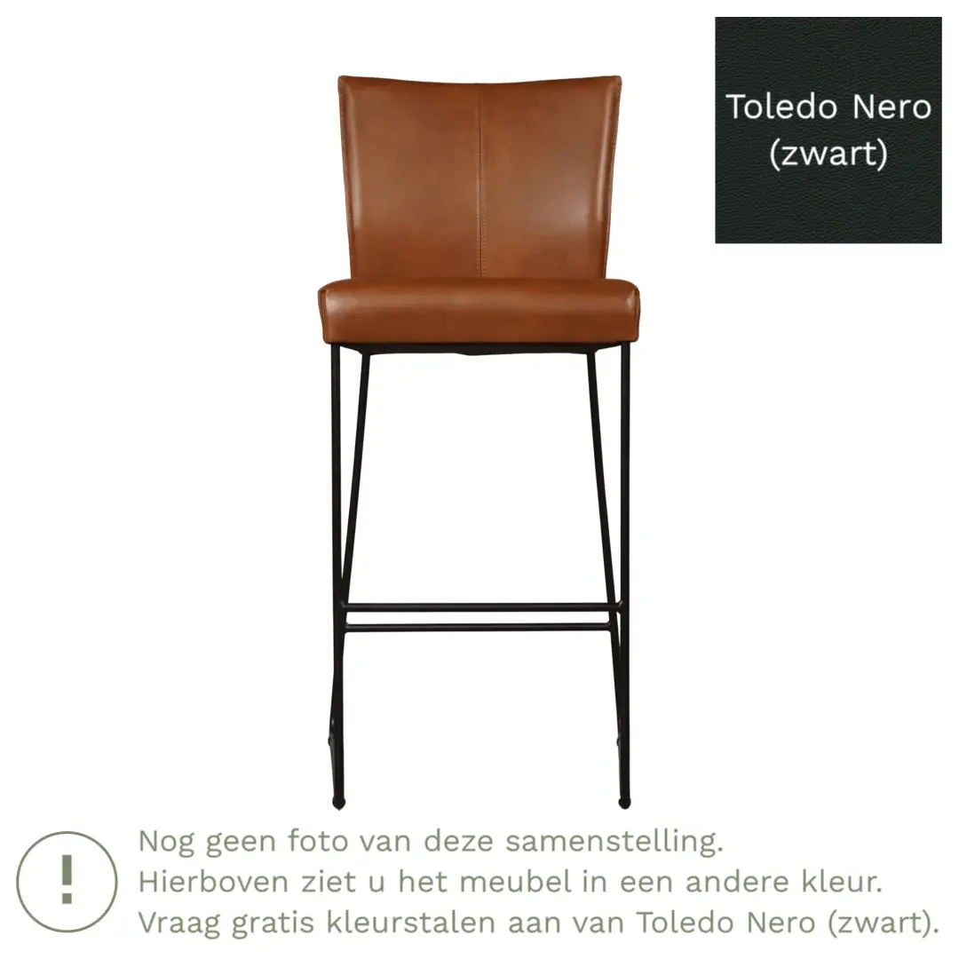 afbeelding van Leren barkruk Mate hoog - Toledo Nero (zwart)