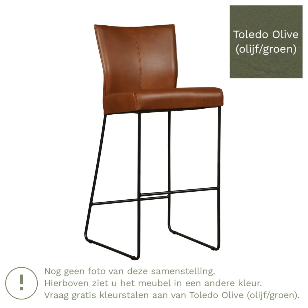afbeelding van Leren barkruk Mate hoog - Toledo Olive (olijf/goen)