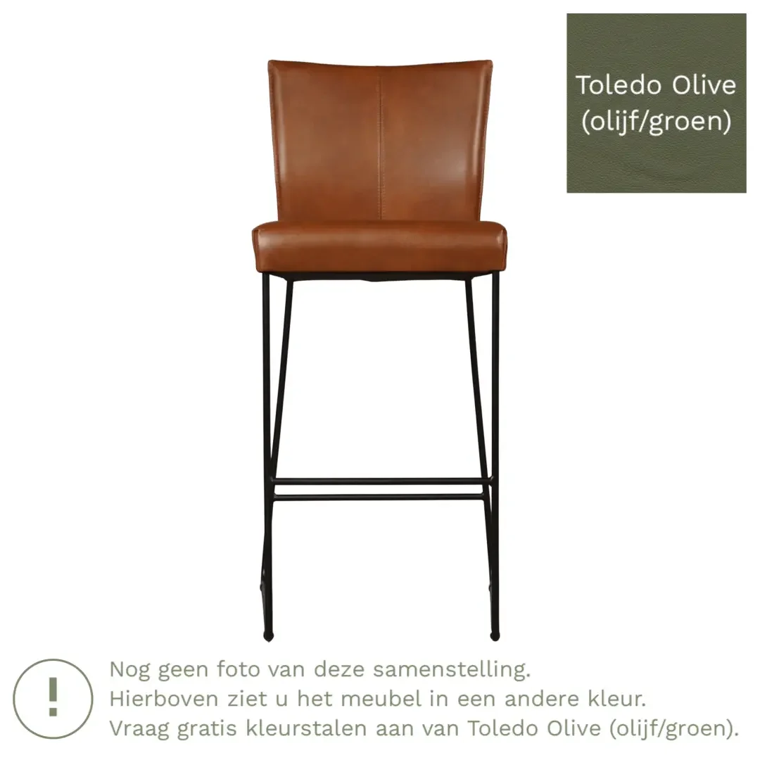 afbeelding van Leren barkruk Mate hoog - Toledo Olive (olijf/goen)