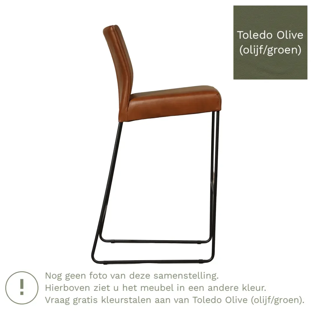 afbeelding van Leren barkruk Mate hoog - Toledo Olive (olijf/goen)