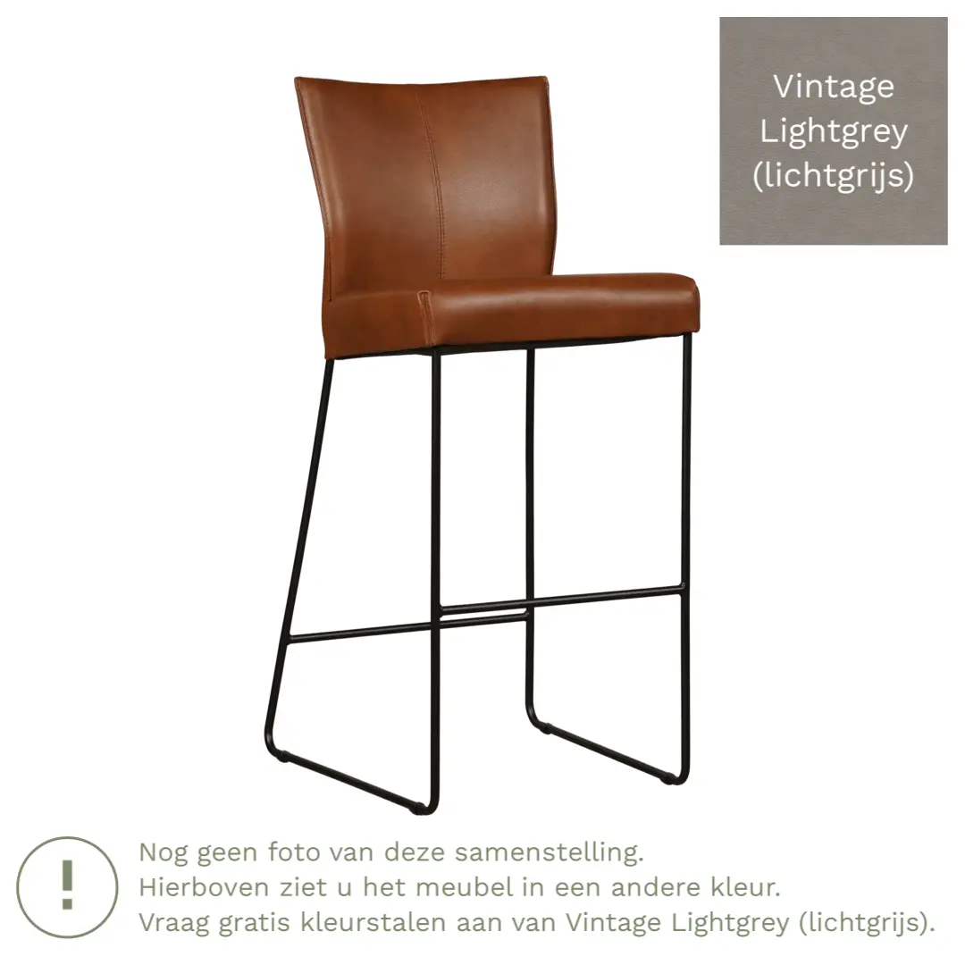 afbeelding van Leren barkruk Mate hoog - Vintage Lightgrey (lichtgrijs)