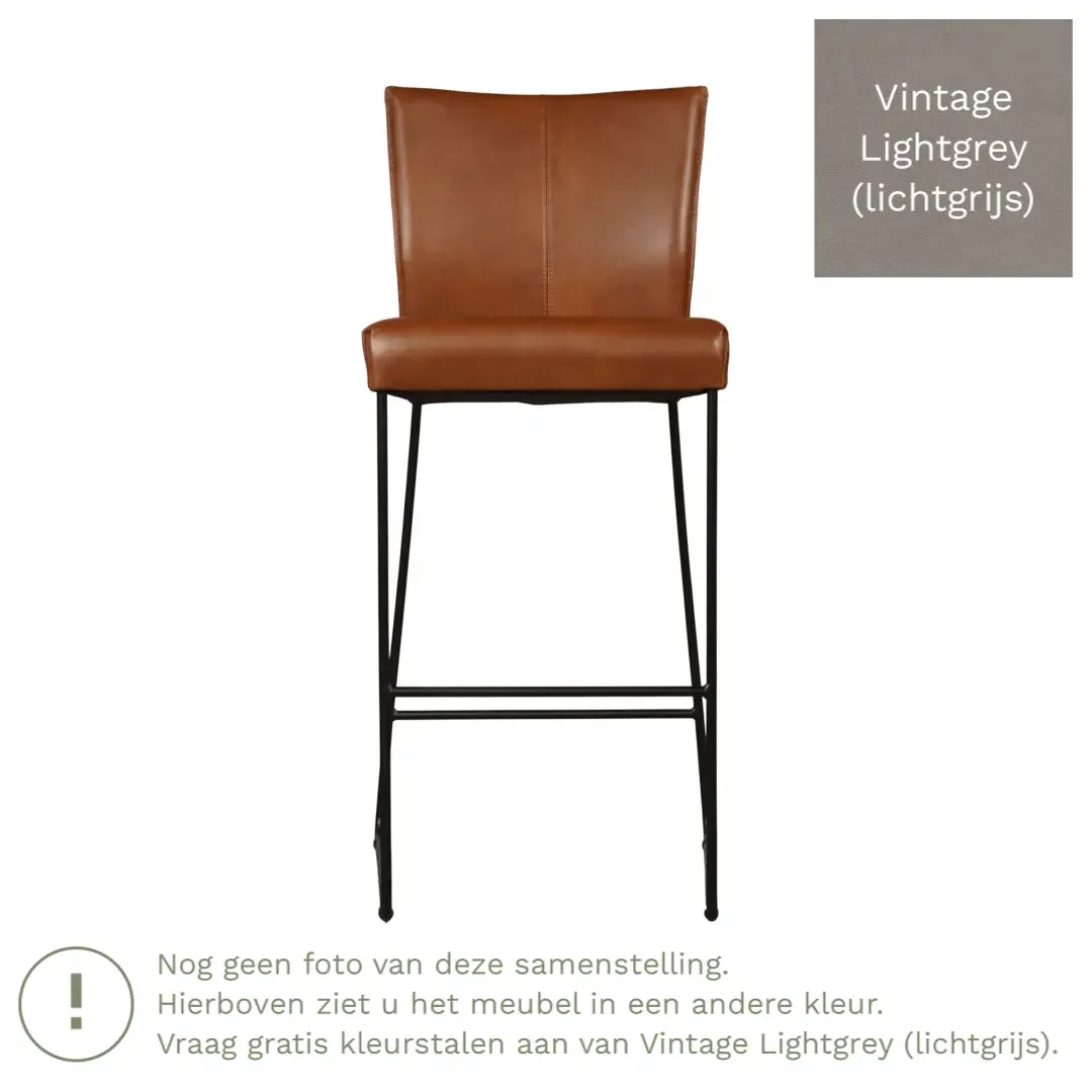 afbeelding van Leren barkruk Mate hoog - Vintage Lightgrey (lichtgrijs)