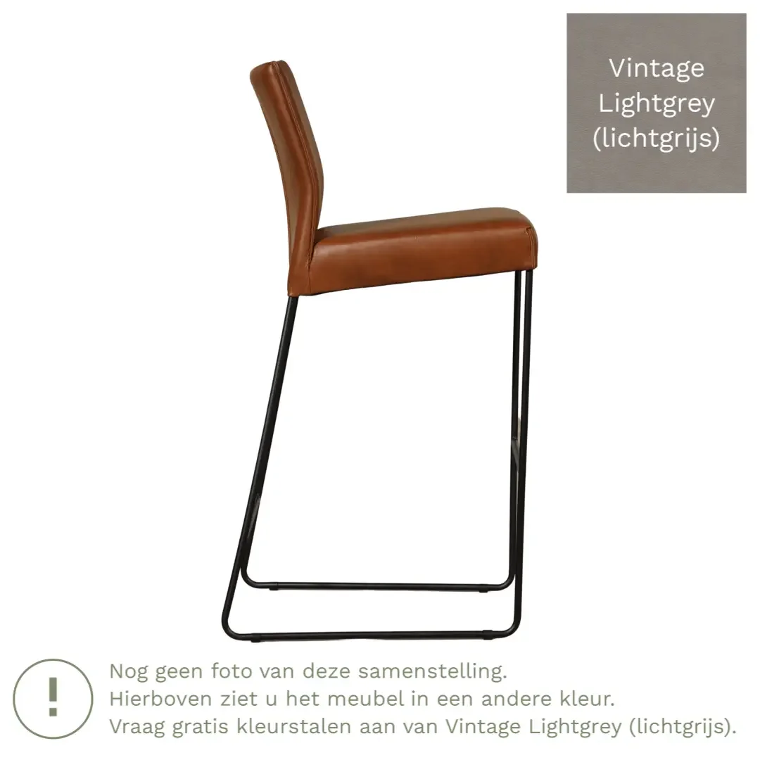 afbeelding van Leren barkruk Mate hoog - Vintage Lightgrey (lichtgrijs)