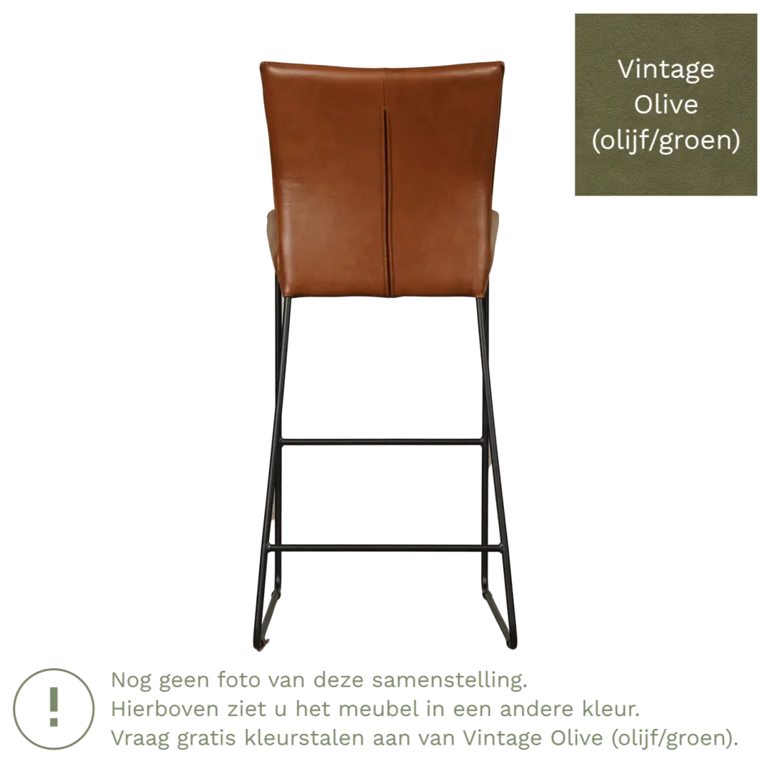 afbeelding van Leren barkruk Mate hoog - Vintage Olive (olijf/groen)
