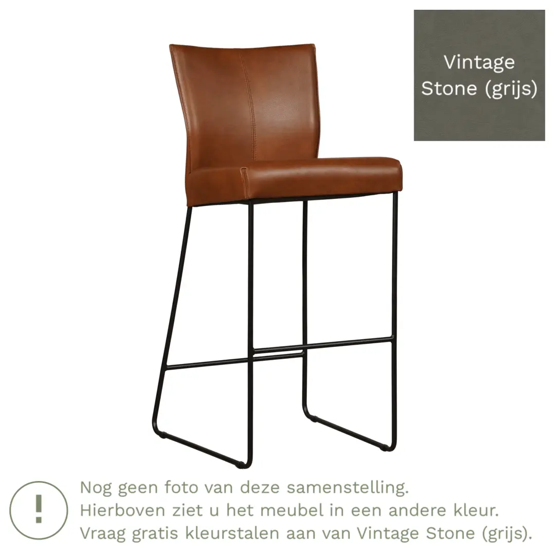afbeelding van Leren barkruk Mate hoog - Vintage Stone (grijs)