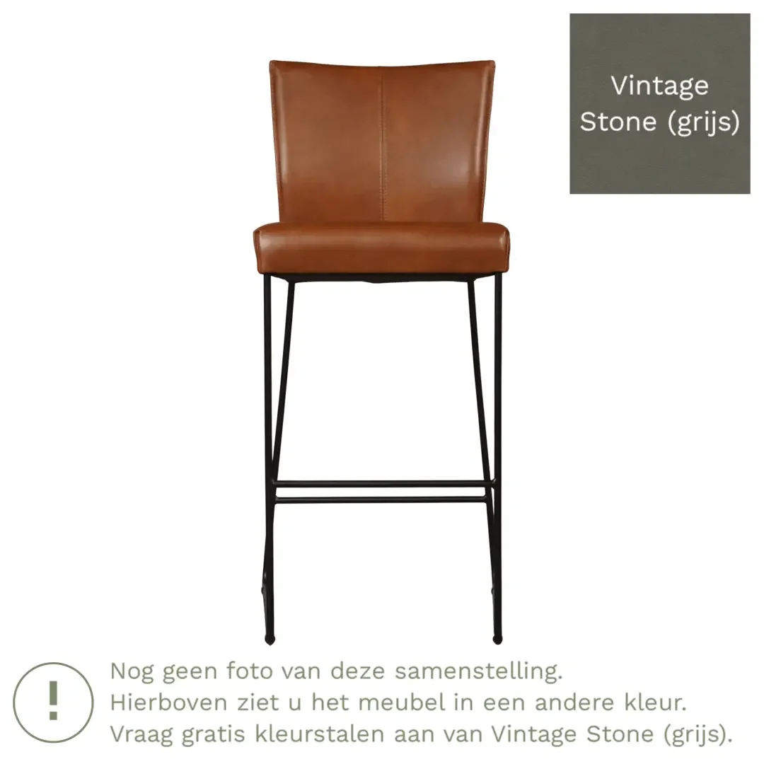 afbeelding van Leren barkruk Mate hoog - Vintage Stone (grijs)