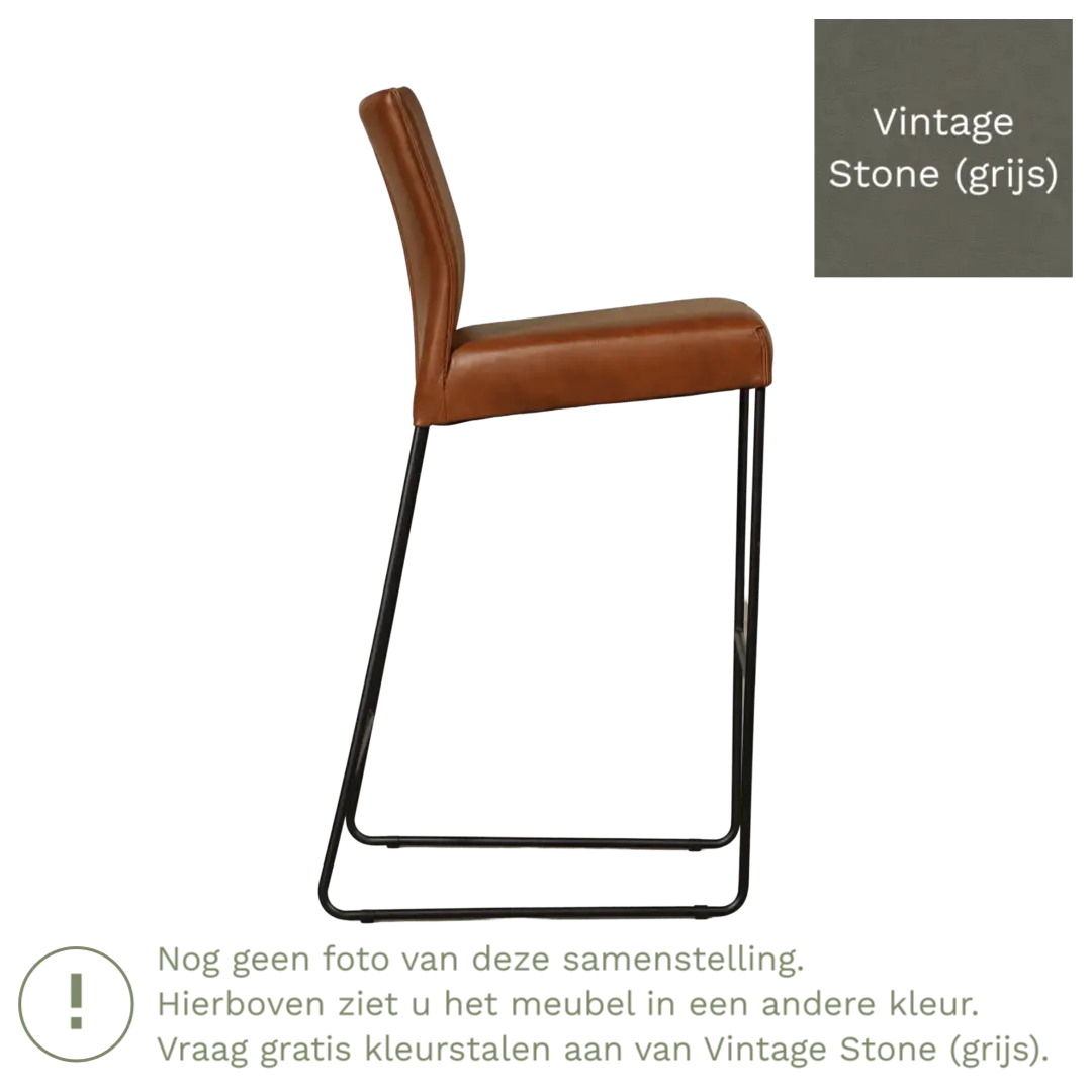 afbeelding van Leren barkruk Mate hoog - Vintage Stone (grijs)