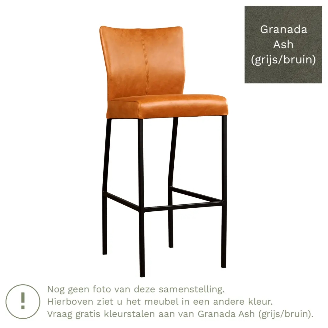 afbeelding van Leren barkruk Revolt hoog - Granada Ash (grijs/bruin) - Poten staal vierkant RVS