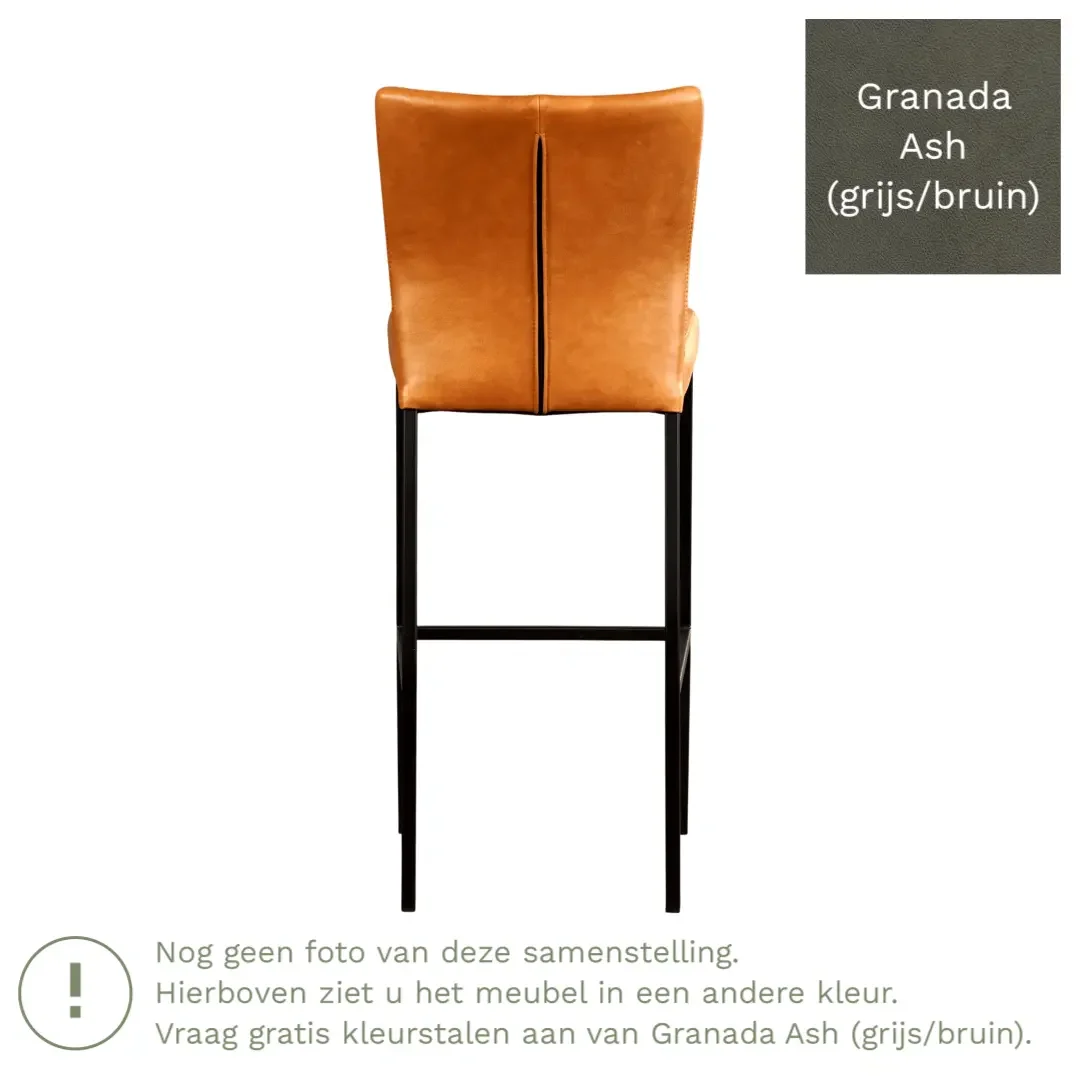 afbeelding van Leren barkruk Revolt hoog - Granada Ash (grijs/bruin) - Poten staal vierkant RVS