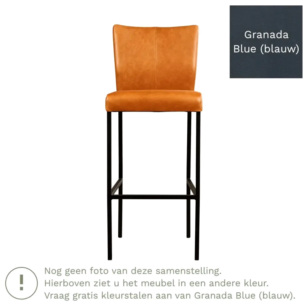 afbeelding van Leren barkruk Revolt hoog - Granada Blue (blauw) - Poten staal vierkant RVS