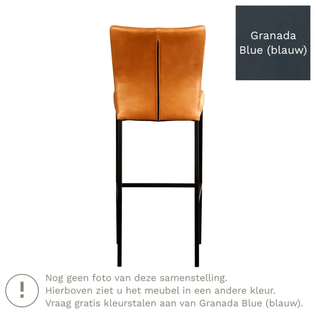 afbeelding van Leren barkruk Revolt hoog - Granada Blue (blauw) - Poten staal vierkant RVS