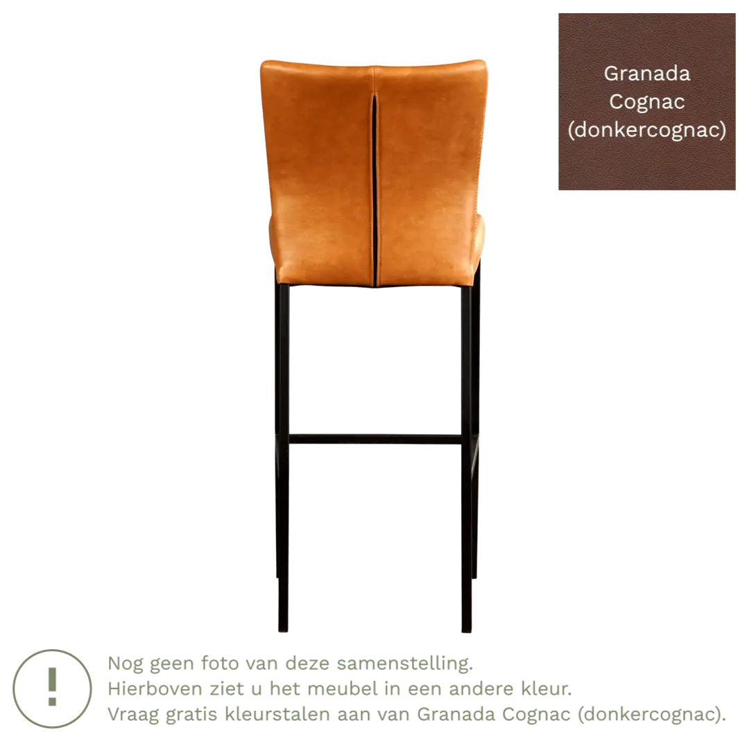 afbeelding van Leren barkruk Revolt hoog - Granada Cognac (donkercognac) - Poten staal vierkant RVS
