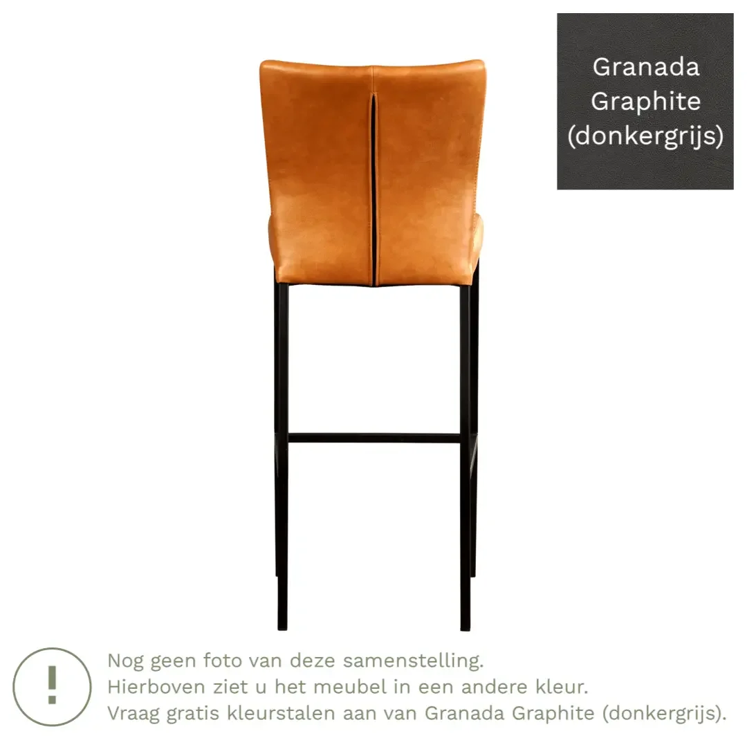 afbeelding van Leren barkruk Revolt hoog - Granada Graphite (donkergrijs) - Poten staal vierkant RVS