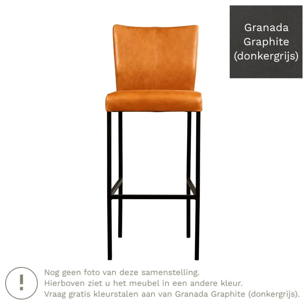 afbeelding van Leren barkruk Revolt hoog - Granada Graphite (donkergrijs) - Poten staal vierkant zwart