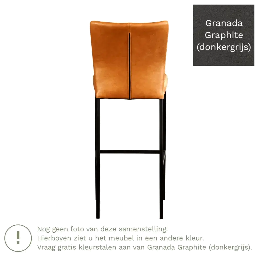 afbeelding van Leren barkruk Revolt hoog - Granada Graphite (donkergrijs) - Poten staal vierkant zwart
