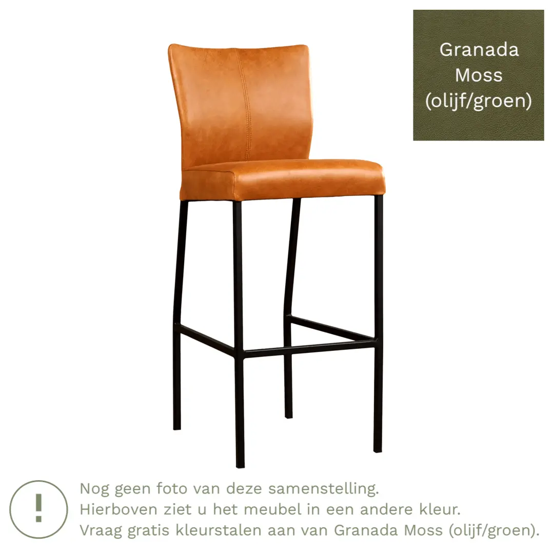 afbeelding van Leren barkruk Revolt hoog - Granada Moss (olijf/groen) - Poten staal vierkant RVS