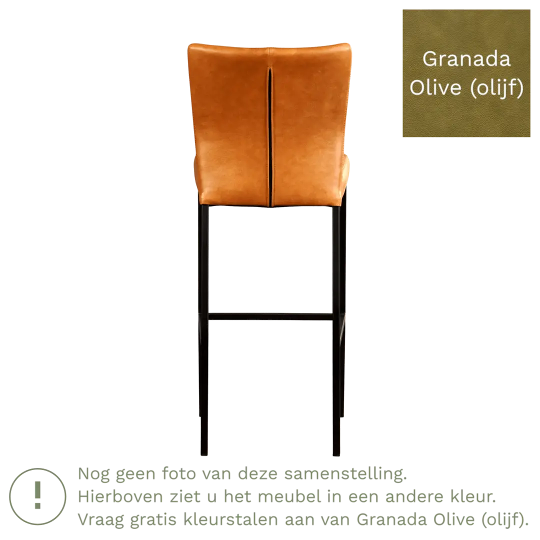 afbeelding van Leren barkruk Revolt hoog - Granada Olive (olijf) - Poten staal vierkant RVS
