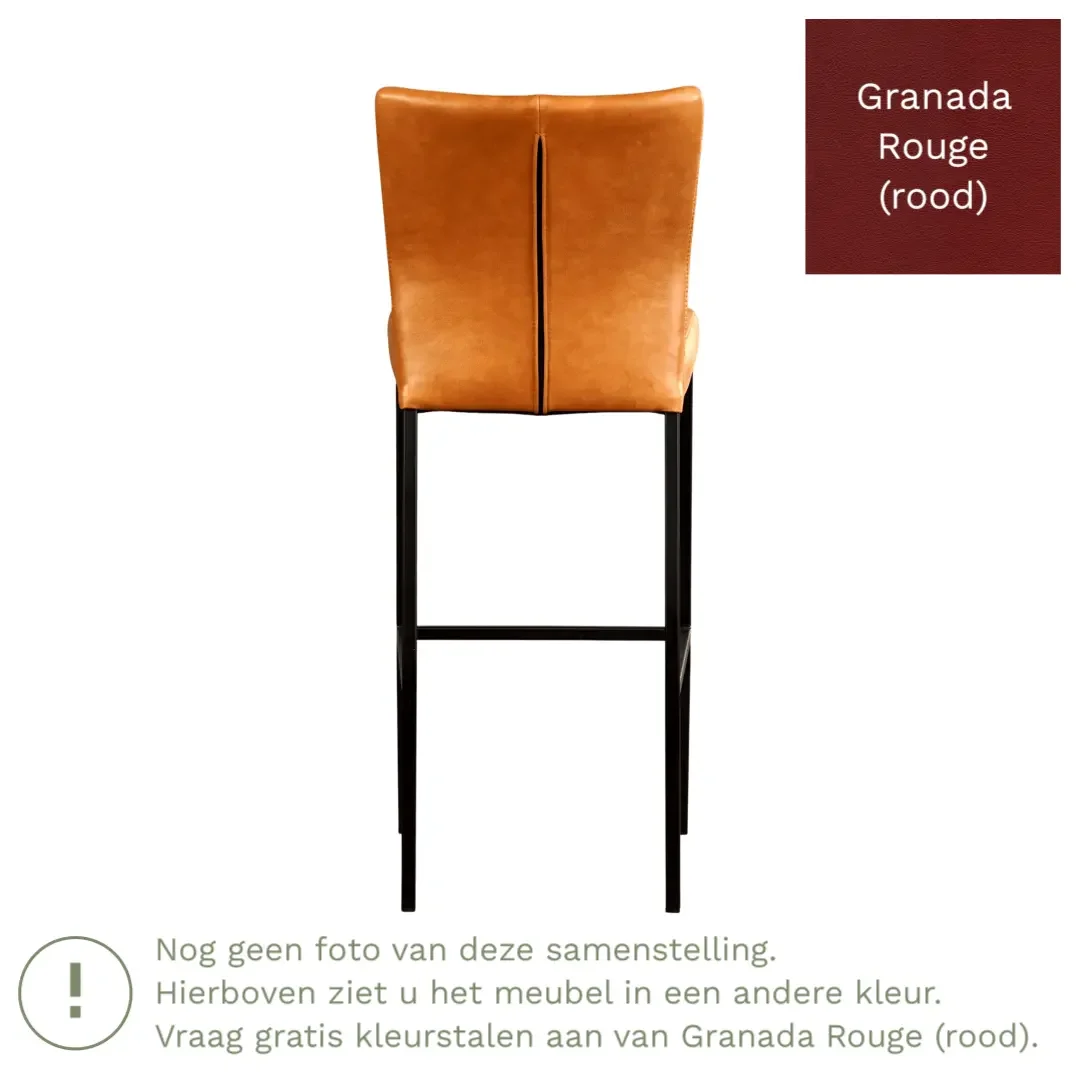 afbeelding van Leren barkruk Revolt hoog - Granada Rouge (rood) - Poten staal vierkant RVS