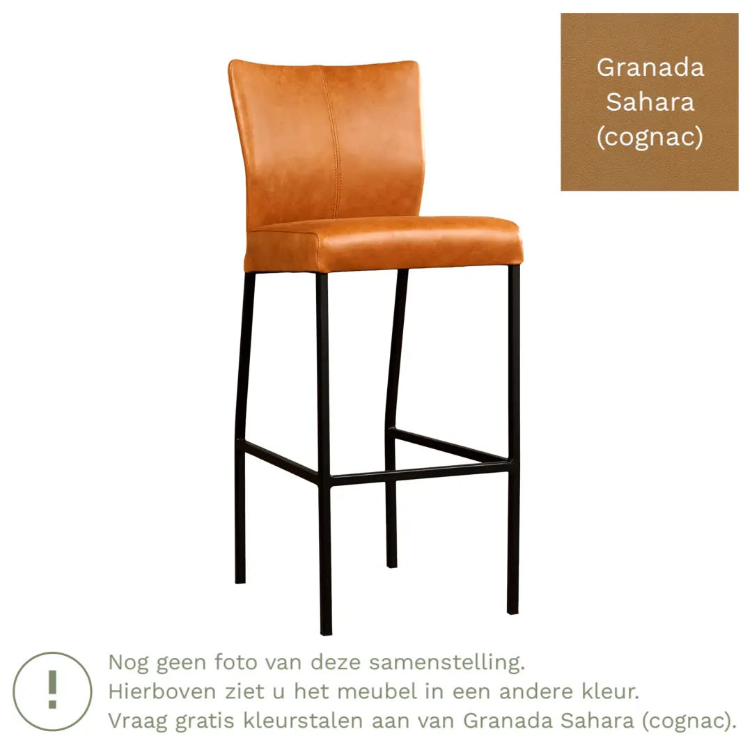 afbeelding van Leren barkruk Revolt hoog - Granada Sahara (cognac) - Poten staal vierkant RVS