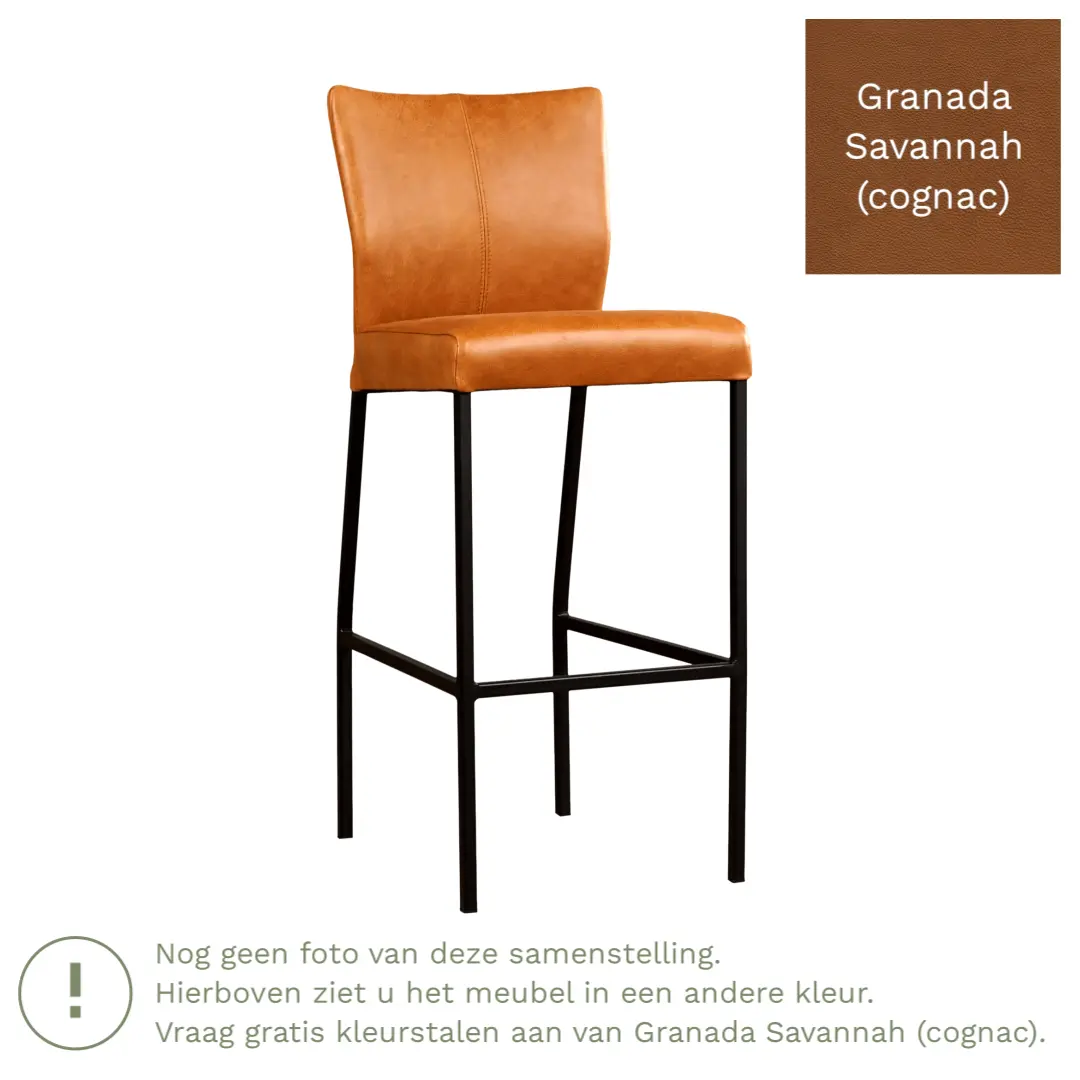 afbeelding van Leren barkruk Revolt hoog - Granada Savannah (cognac) - Poten staal vierkant RVS