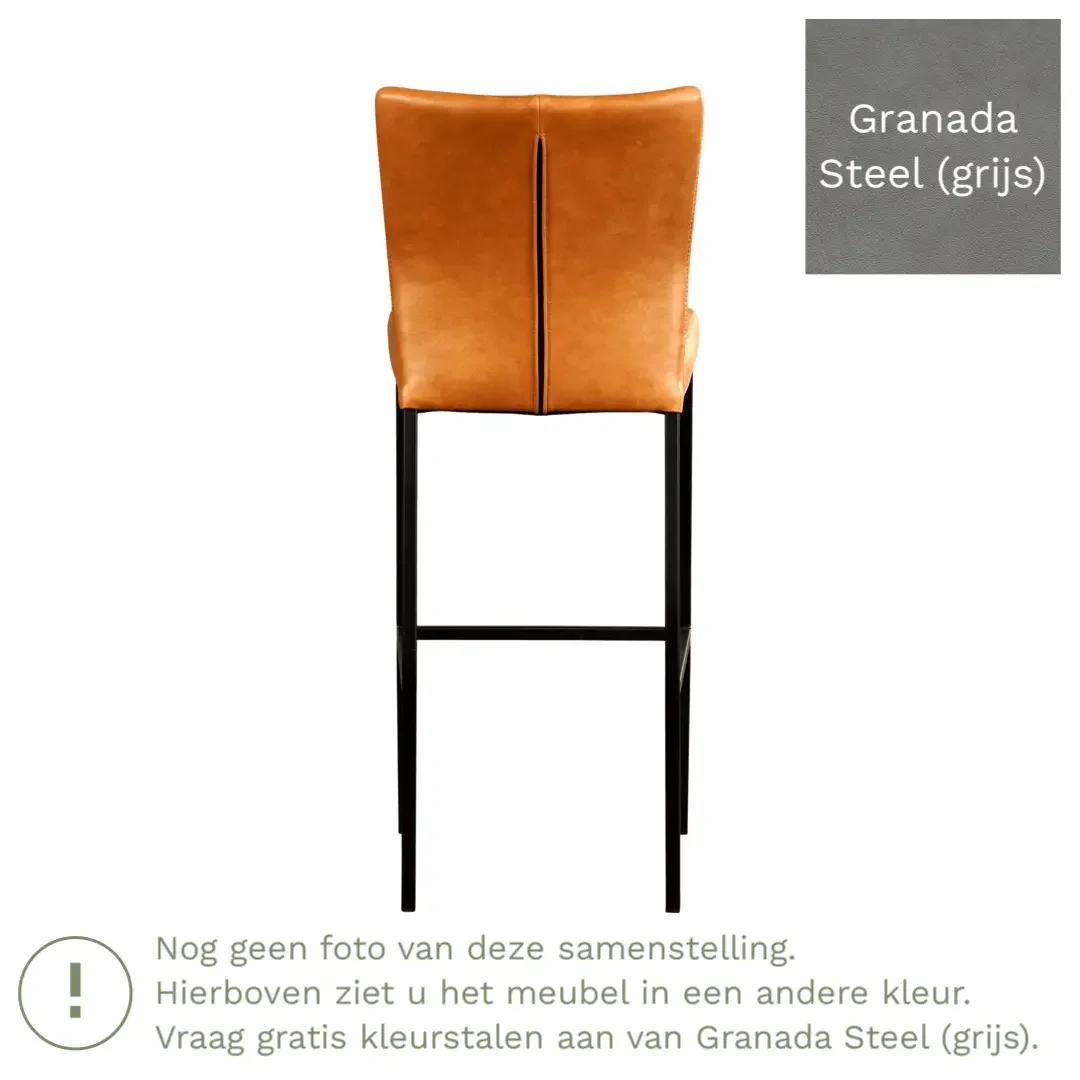afbeelding van Leren barkruk Revolt hoog - Granada Steel (grijs) - Poten staal vierkant RVS