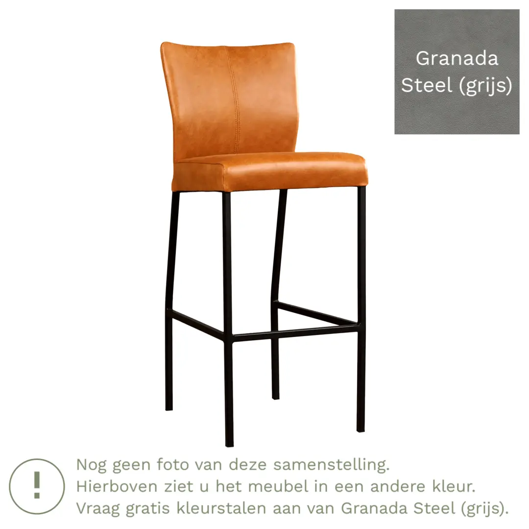 afbeelding van Leren barkruk Revolt hoog - Granada Steel (grijs) - Poten staal vierkant zwart