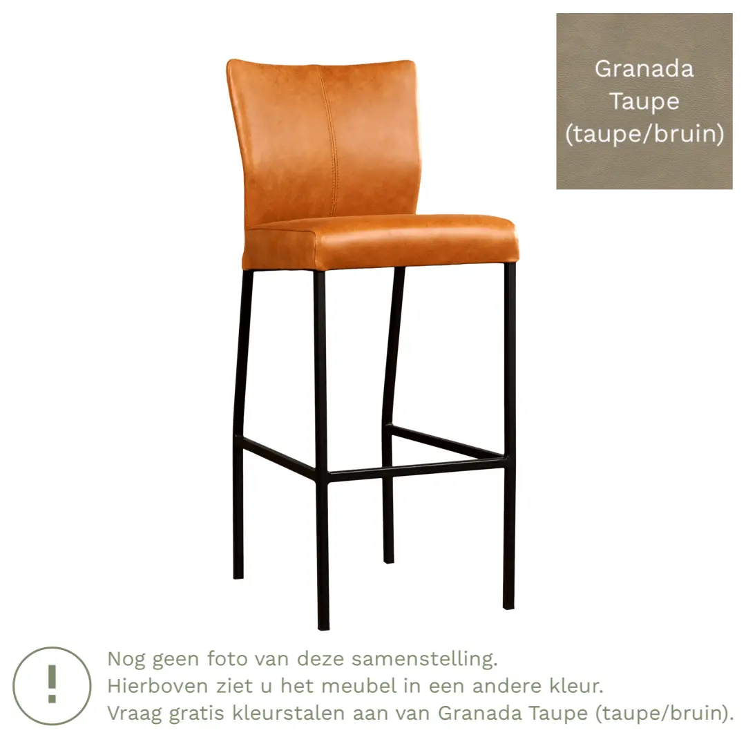 afbeelding van Leren barkruk Revolt hoog - Granada Taupe (taupe/bruin) - Poten staal vierkant RVS