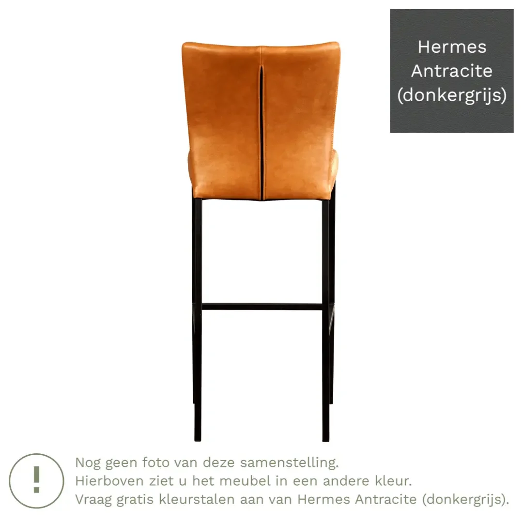 afbeelding van Leren barkruk Revolt hoog - Hermes Antracite (donkergrijs) - Poten staal vierkant RVS