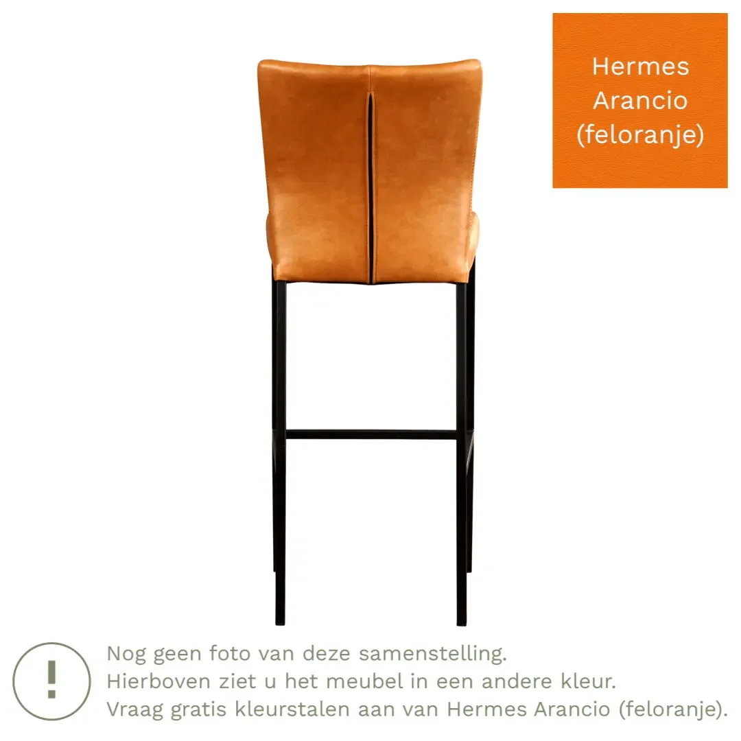 afbeelding van Leren barkruk Revolt hoog - Hermes Arancio (feloranje) - Poten staal vierkant RVS
