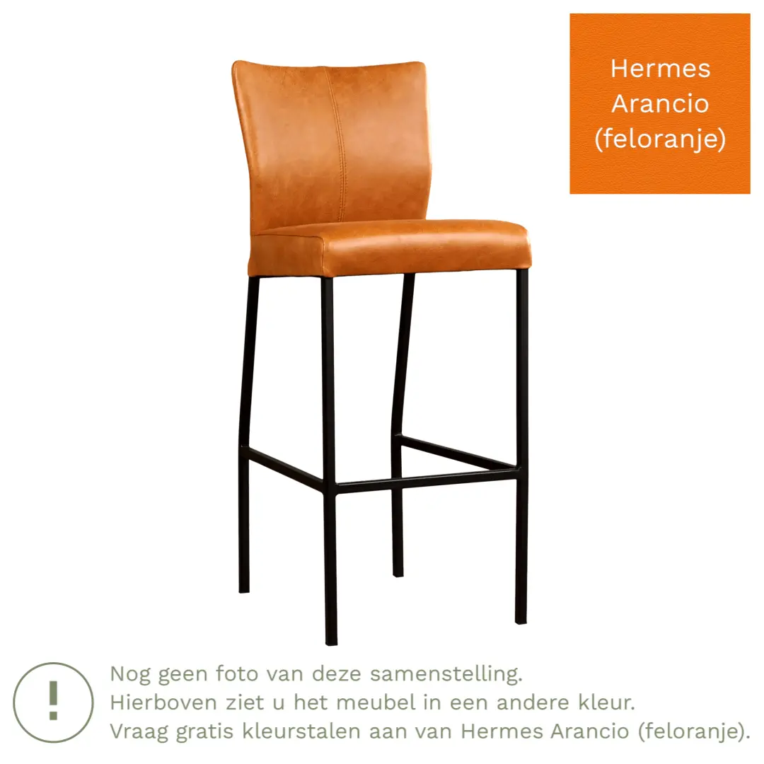 afbeelding van Leren barkruk Revolt hoog - Hermes Arancio (feloranje) - Poten staal vierkant zwart