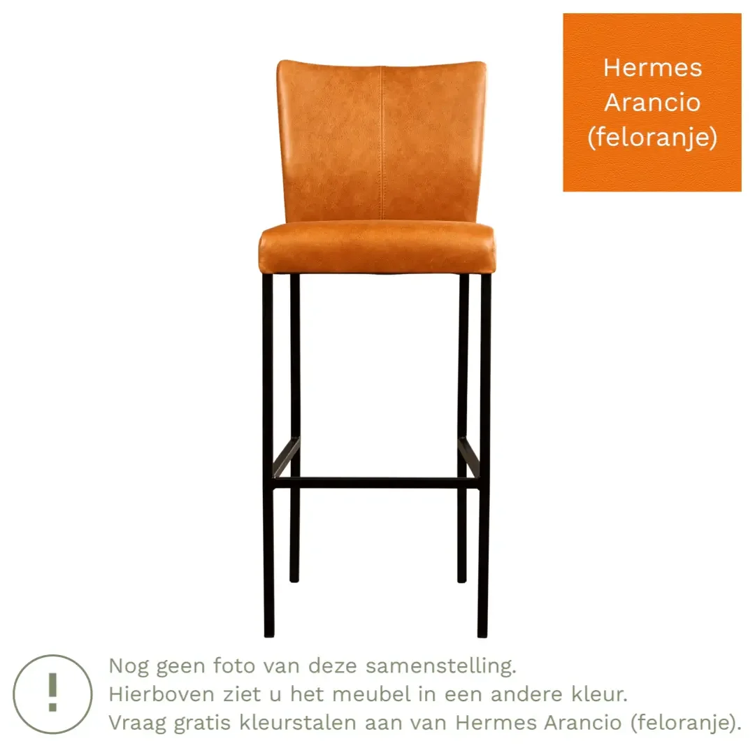 afbeelding van Leren barkruk Revolt hoog - Hermes Arancio (feloranje) - Poten staal vierkant zwart
