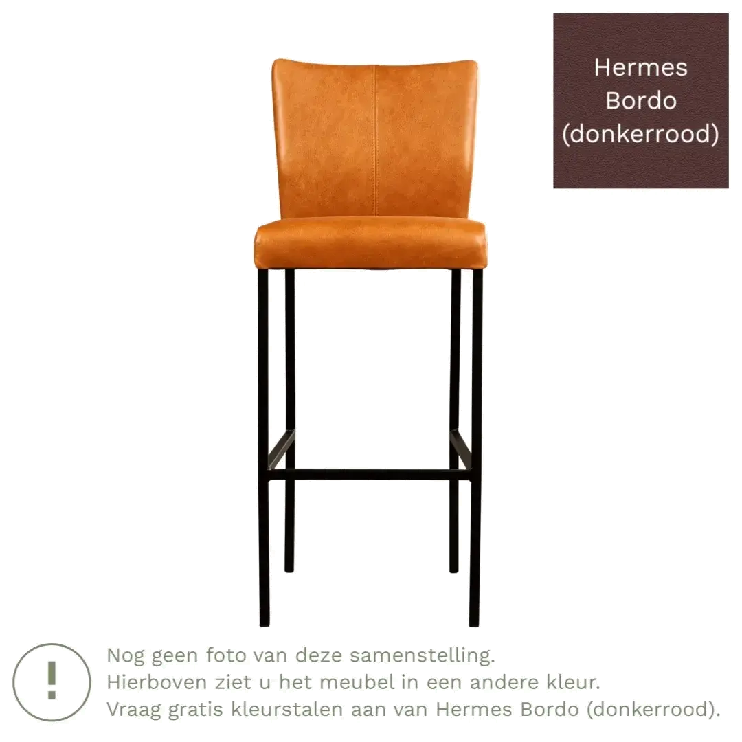 afbeelding van Leren barkruk Revolt hoog - Hermes Bordo (donkerrood) - Poten staal vierkant RVS