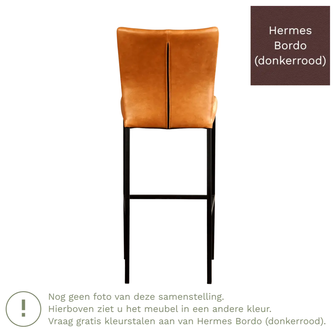 afbeelding van Leren barkruk Revolt hoog - Hermes Bordo (donkerrood) - Poten staal vierkant RVS