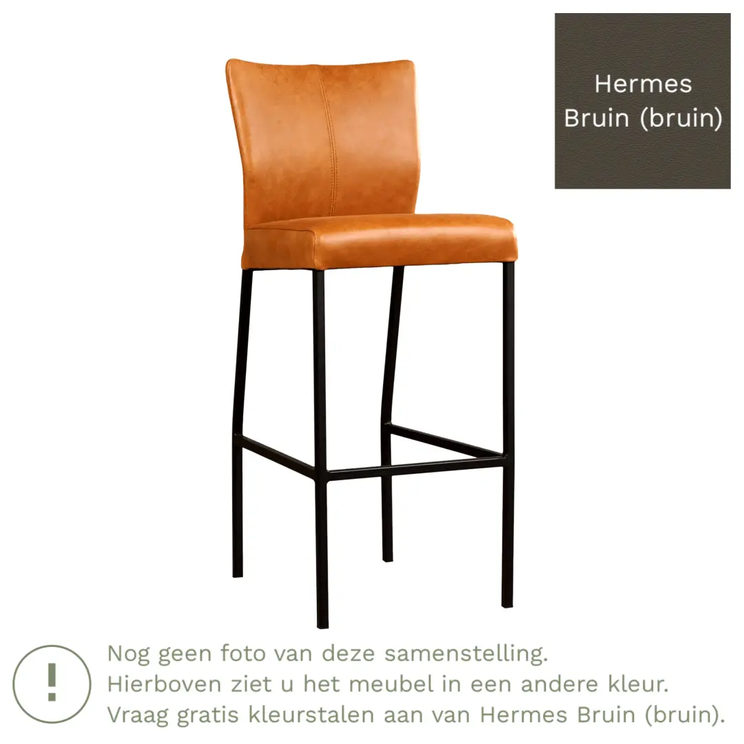 afbeelding van Leren barkruk Revolt hoog - Hermes Bruin (bruin) - Poten staal vierkant zwart