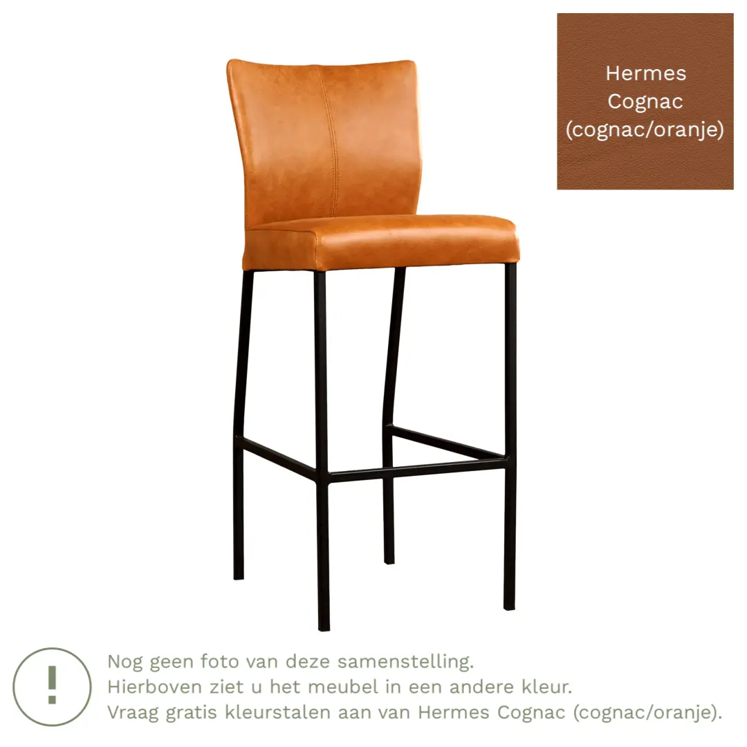 afbeelding van Leren barkruk Revolt hoog - Hermes Cognac (cognac/oranje) - Poten staal vierkant RVS