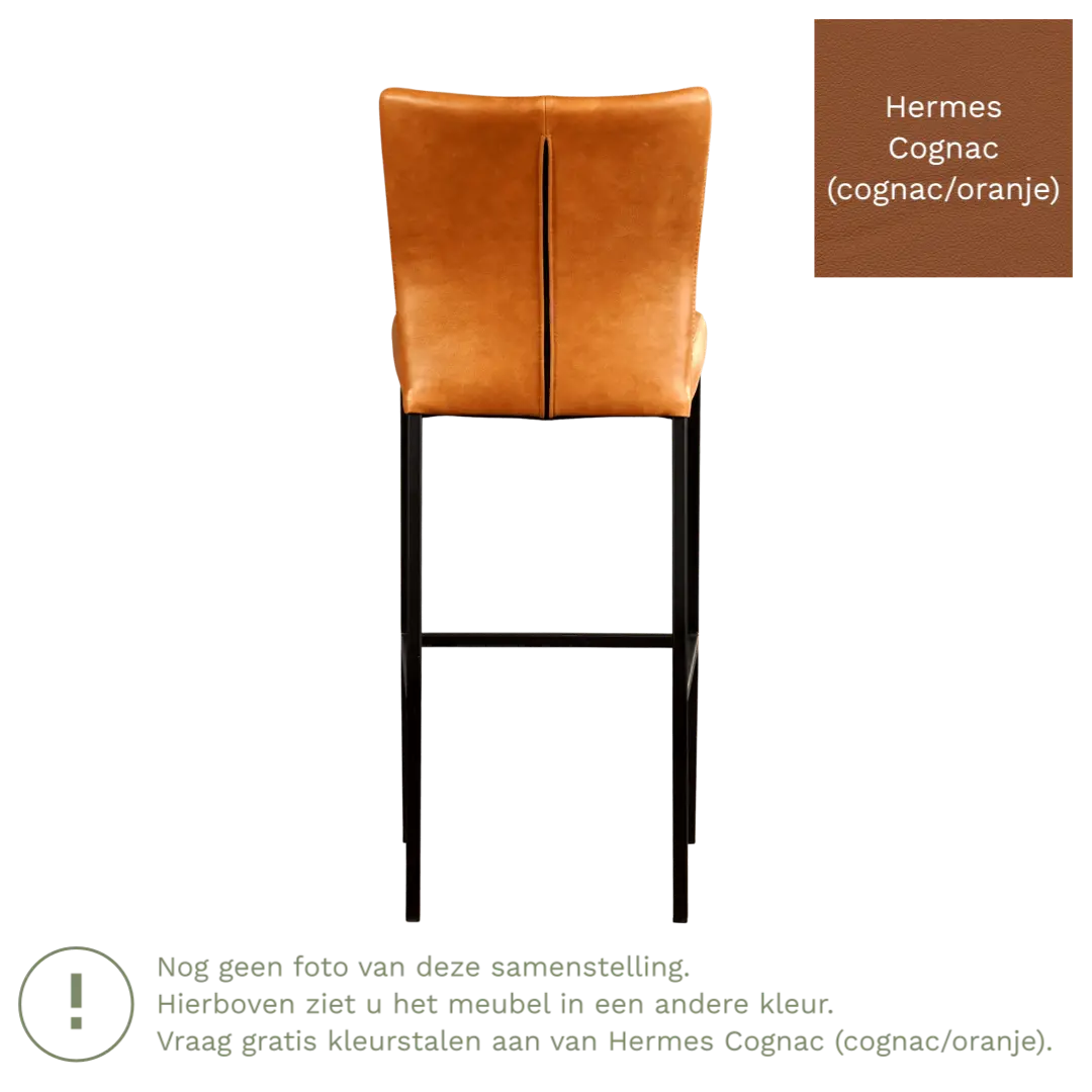afbeelding van Leren barkruk Revolt hoog - Hermes Cognac (cognac/oranje) - Poten staal vierkant zwart