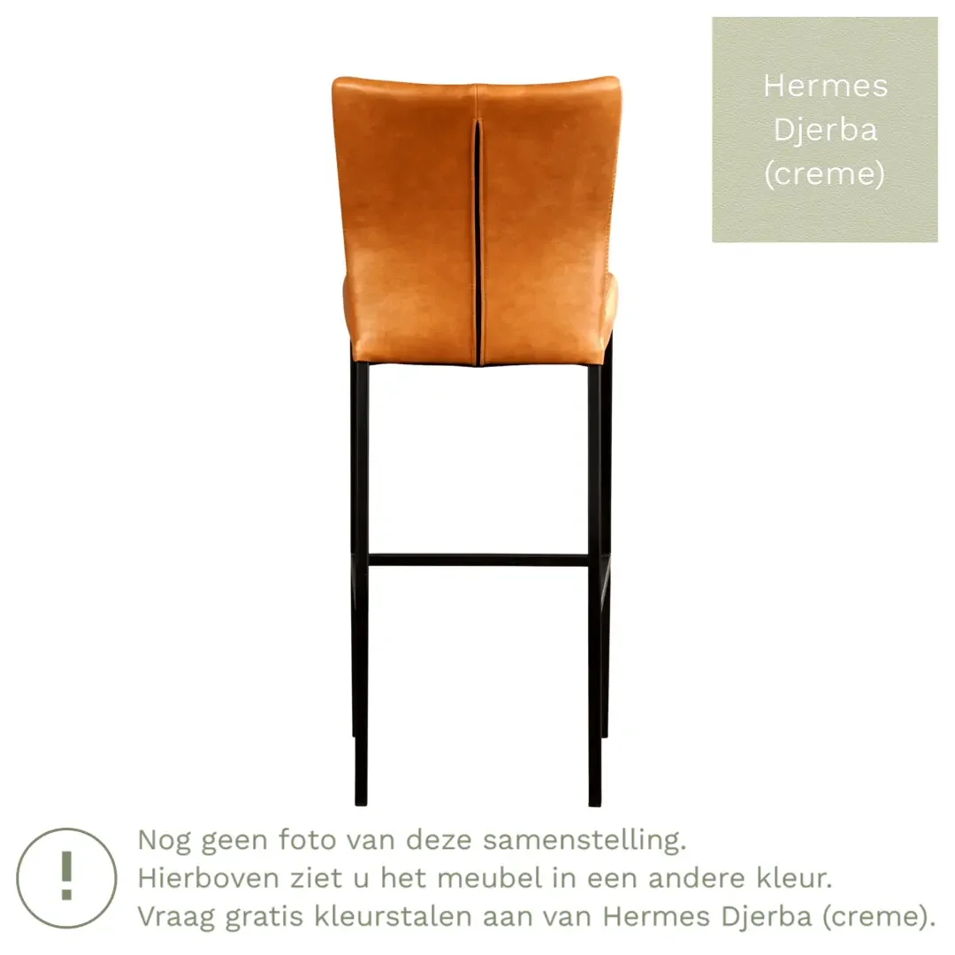 afbeelding van Leren barkruk Revolt hoog - Hermes Djerba (crème) - Poten staal vierkant RVS