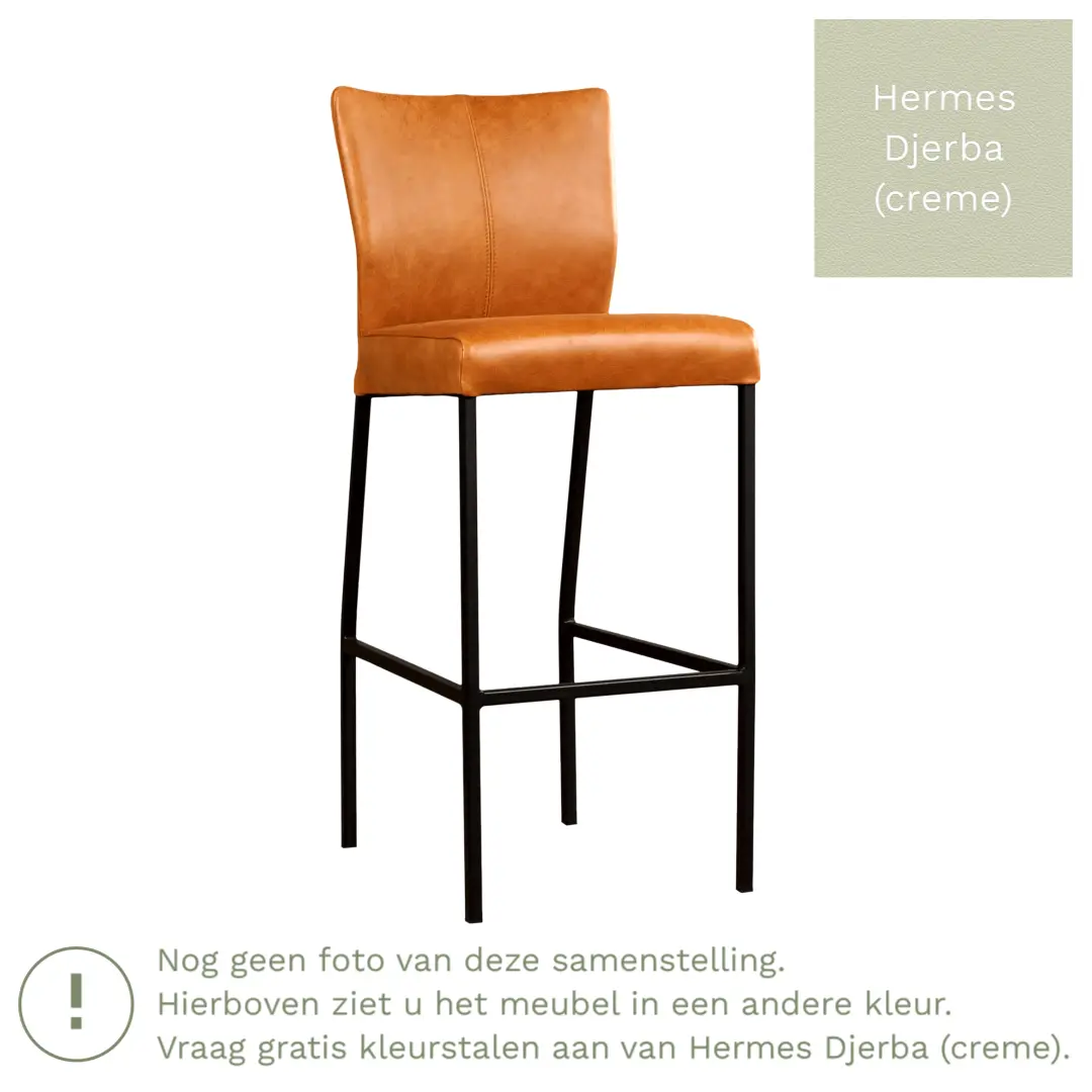 afbeelding van Leren barkruk Revolt hoog - Hermes Djerba (crème) - Poten staal vierkant zwart