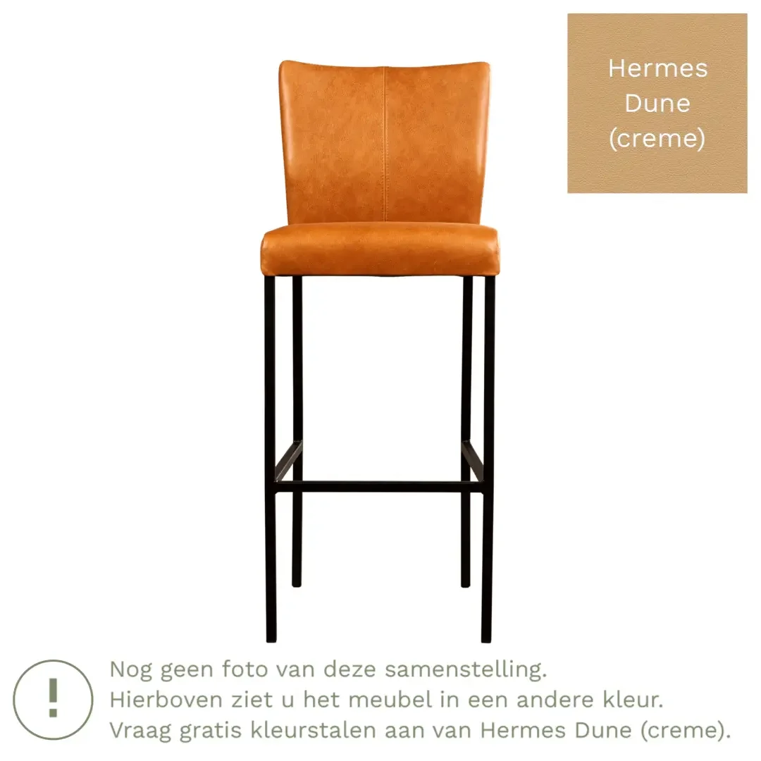 afbeelding van Leren barkruk Revolt hoog - Hermes Dune (crème) - Poten staal vierkant RVS