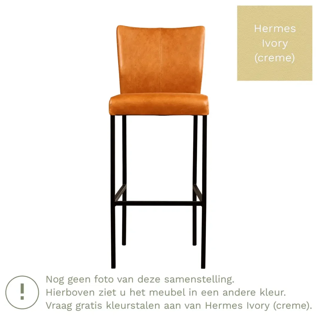 afbeelding van Leren barkruk Revolt hoog - Hermes Ivory (crème) - Poten staal vierkant zwart
