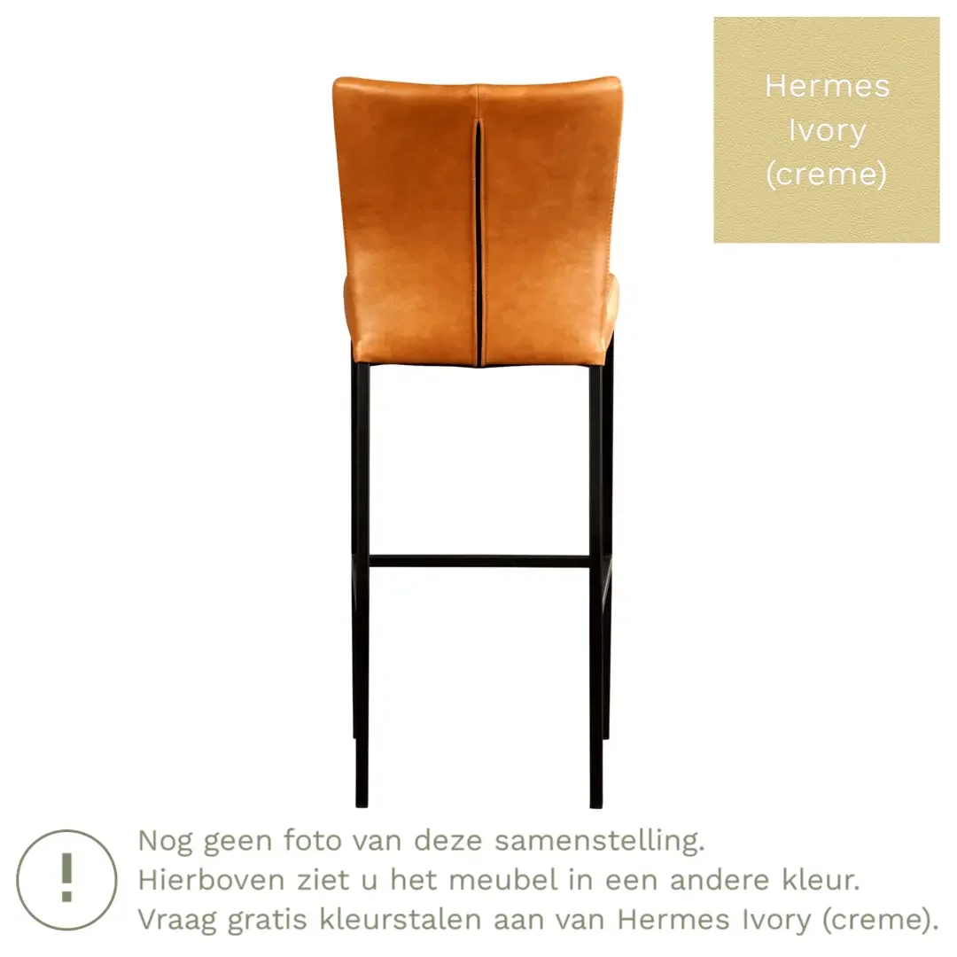 afbeelding van Leren barkruk Revolt hoog - Hermes Ivory (crème) - Poten staal vierkant zwart