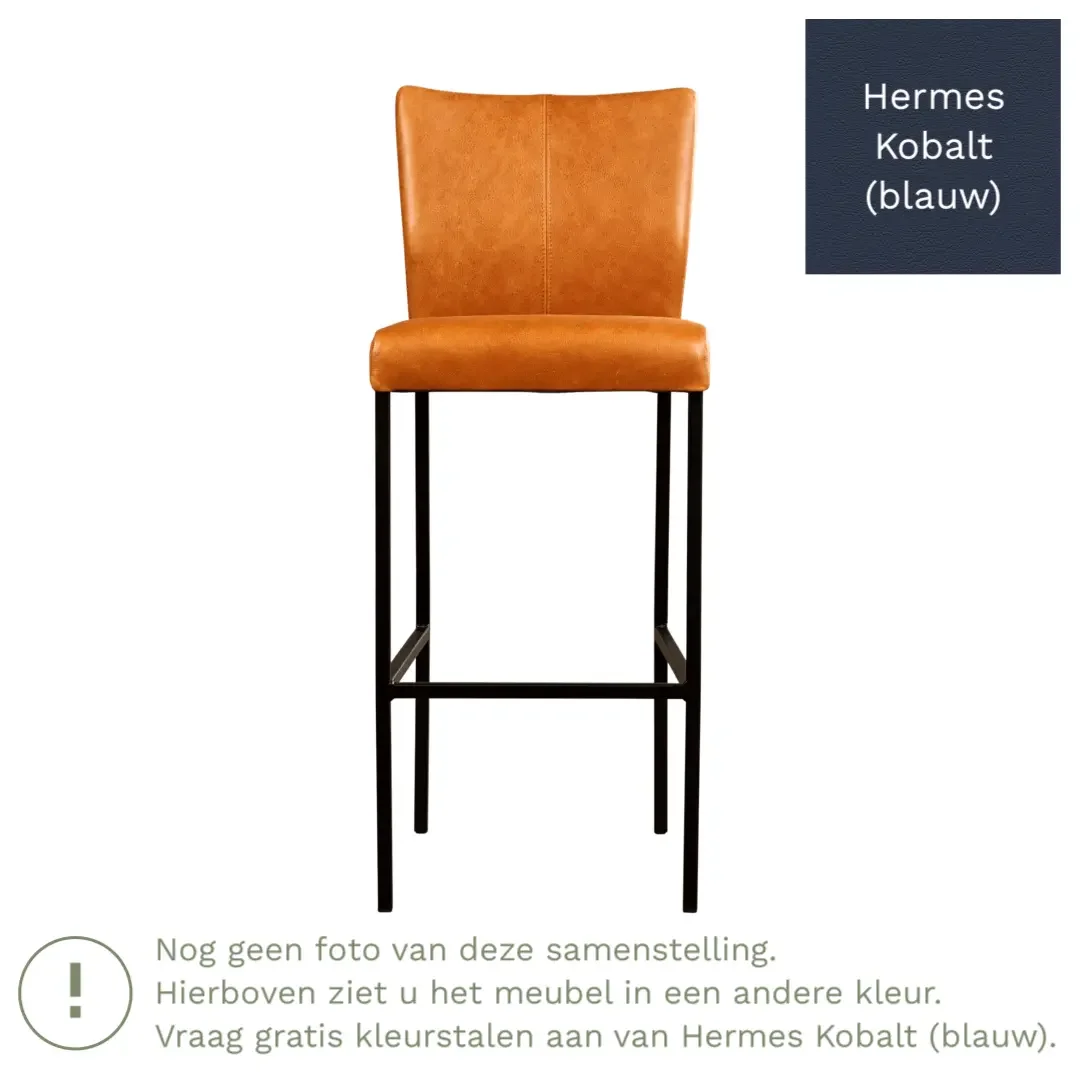 afbeelding van Leren barkruk Revolt hoog - Hermes Kobalt (blauw) - Poten staal vierkant zwart