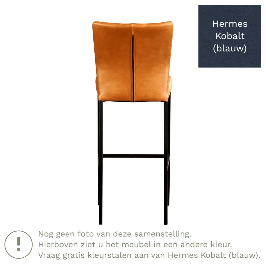 afbeelding van Leren barkruk Revolt hoog - Hermes Kobalt (blauw) - Poten staal vierkant zwart