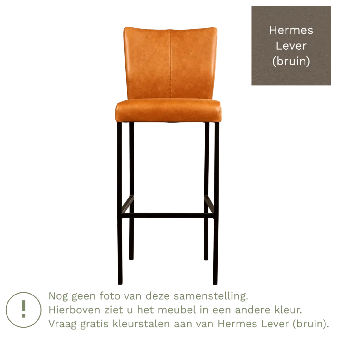 afbeelding van Leren barkruk Revolt hoog - Hermes Lever (bruin) - Poten staal vierkant RVS