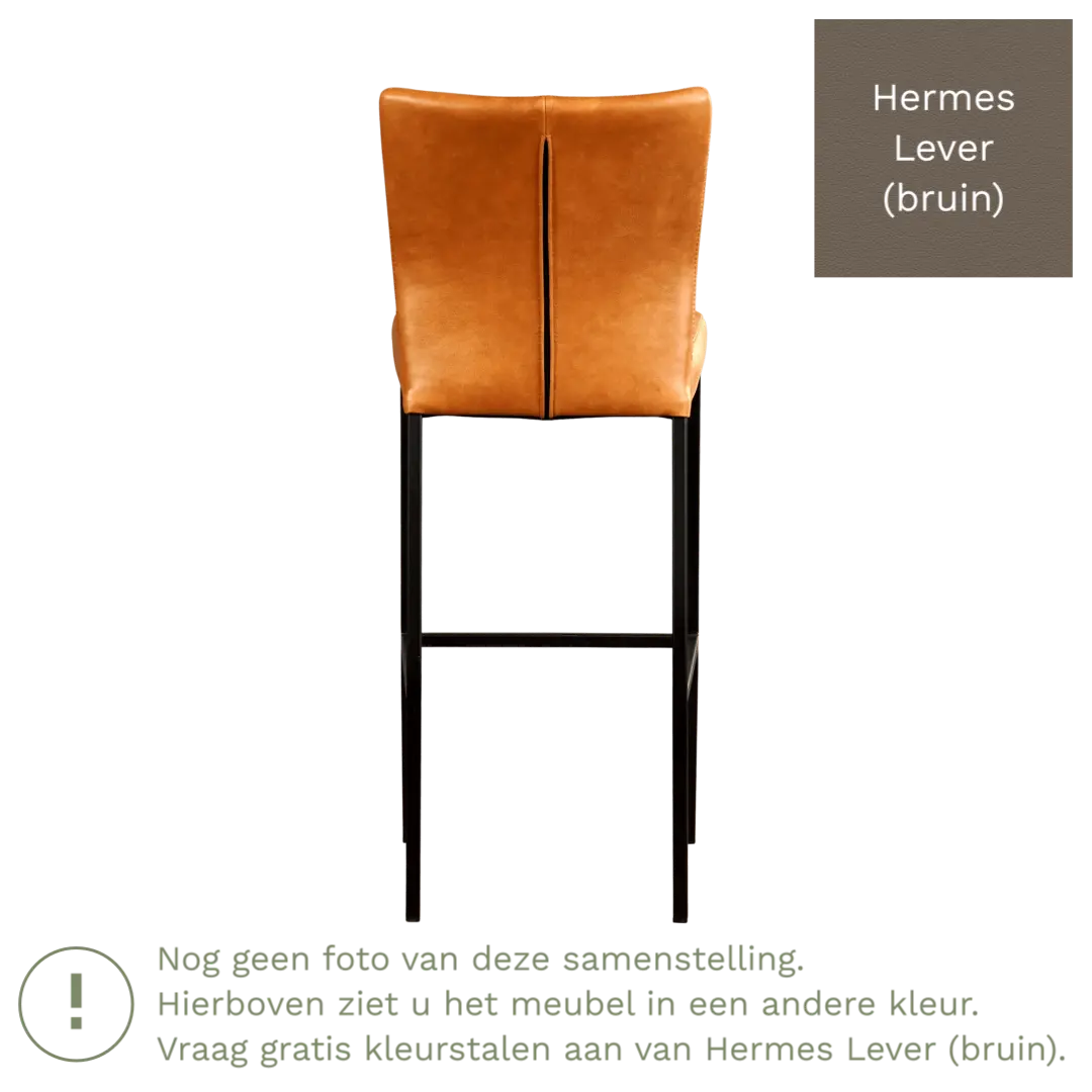afbeelding van Leren barkruk Revolt hoog - Hermes Lever (bruin) - Poten staal vierkant RVS