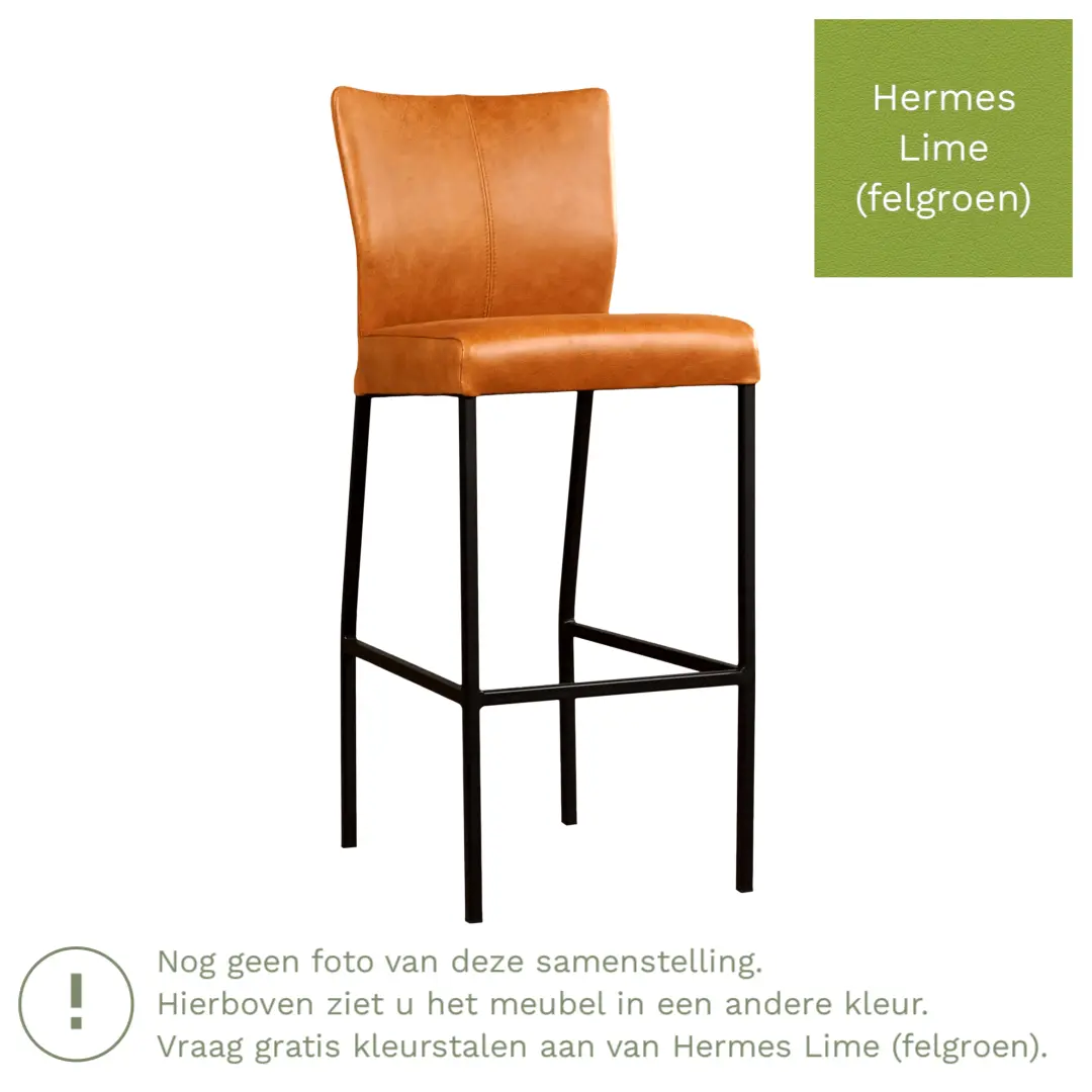afbeelding van Leren barkruk Revolt hoog - Hermes Lime (felgroen) - Poten staal vierkant RVS